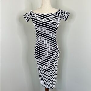 MICHAEL Michael Kors Navy and White Off-Shoulder Bodycon Midi Dress NWT